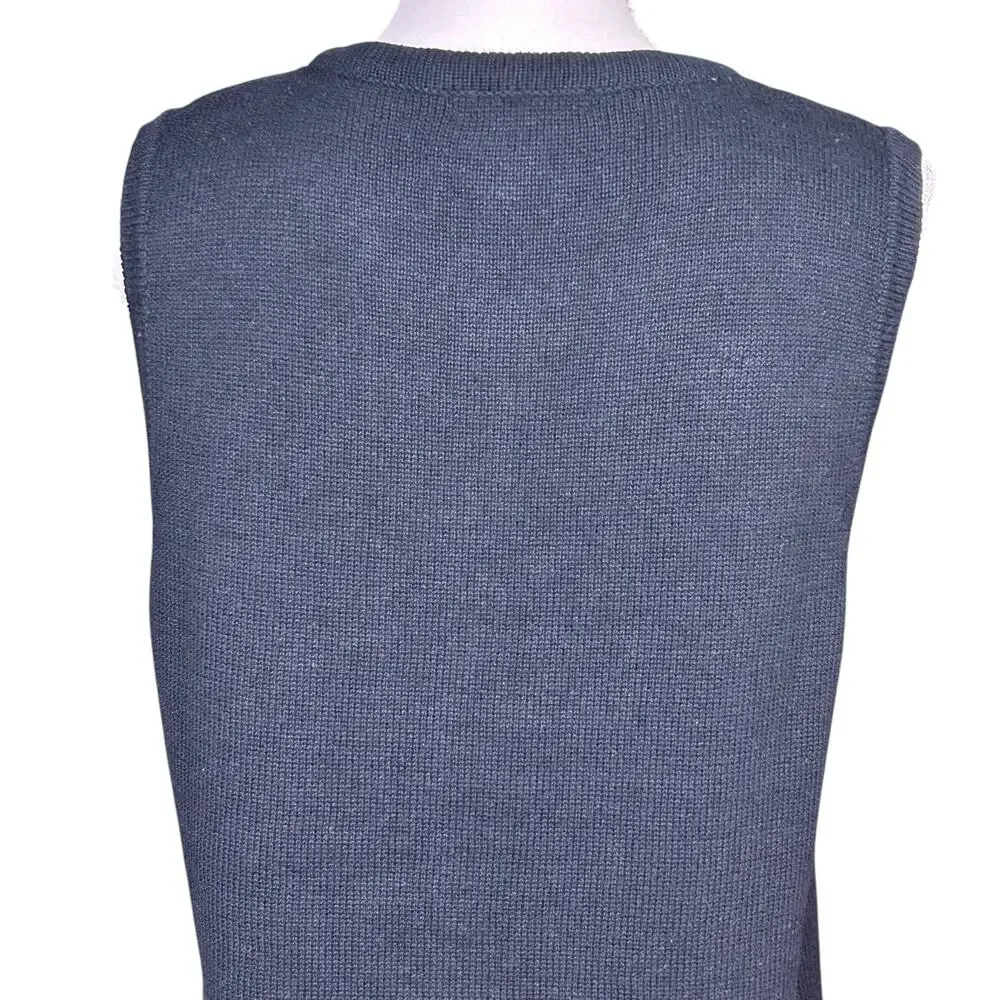 CDP & Co Knit Vest Size  Medium Black Silver Snowflake Embroidered Beaded Top